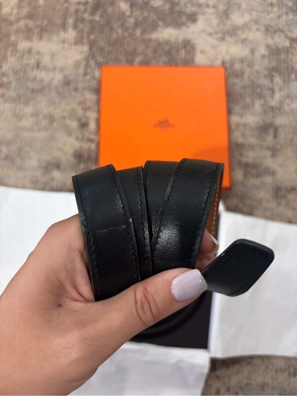 Authentic HERMES H Constance black brown silver buckle leather belt 95cm